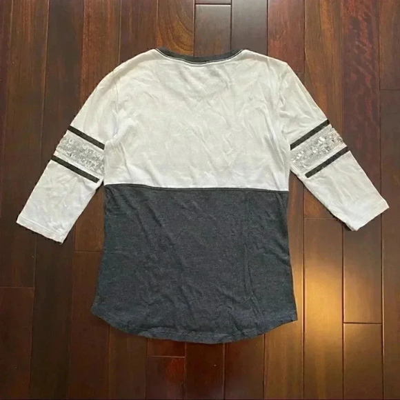 PINK Victoria’s Secret Sequin Top 3/4 Sleeve Baseball Tee White Black  Size XS - Picture 15 of 16